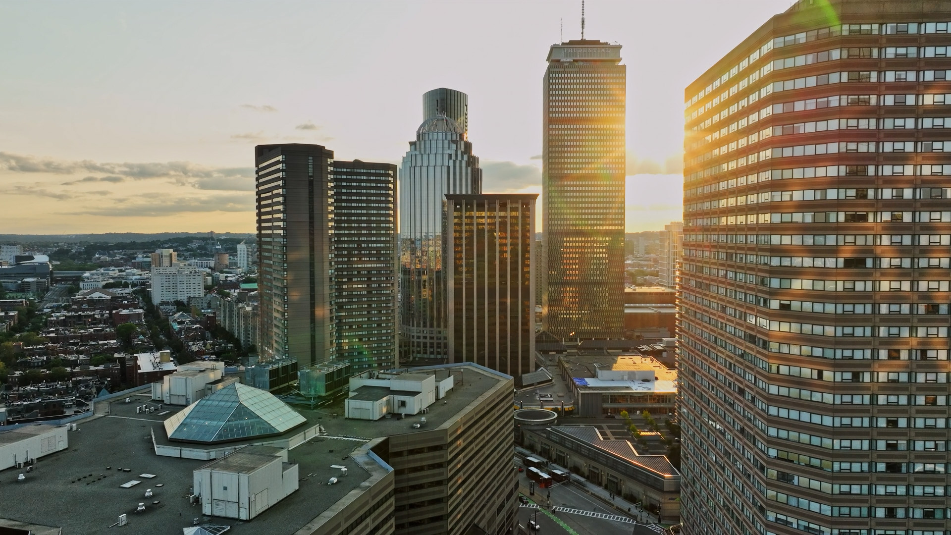 Boston skyline at sunset